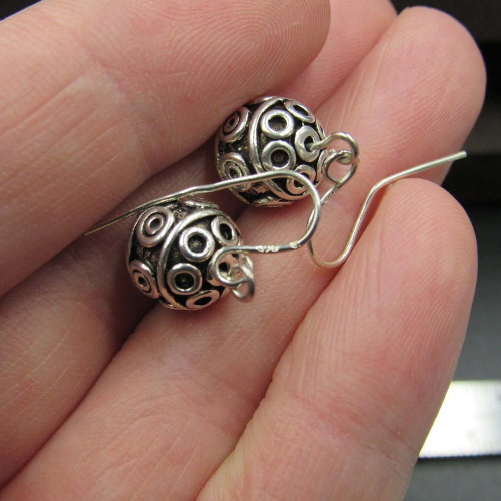 Sterling Silver Pattern Ball Dangle Earrings - image 3